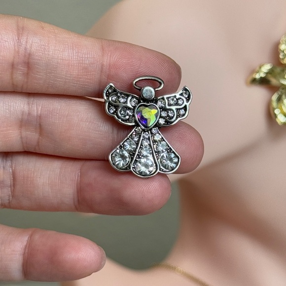 ⚜️ Vintage Silver Angel Brooch with Crystals 👼🏻💎 - Picture 3 of 6